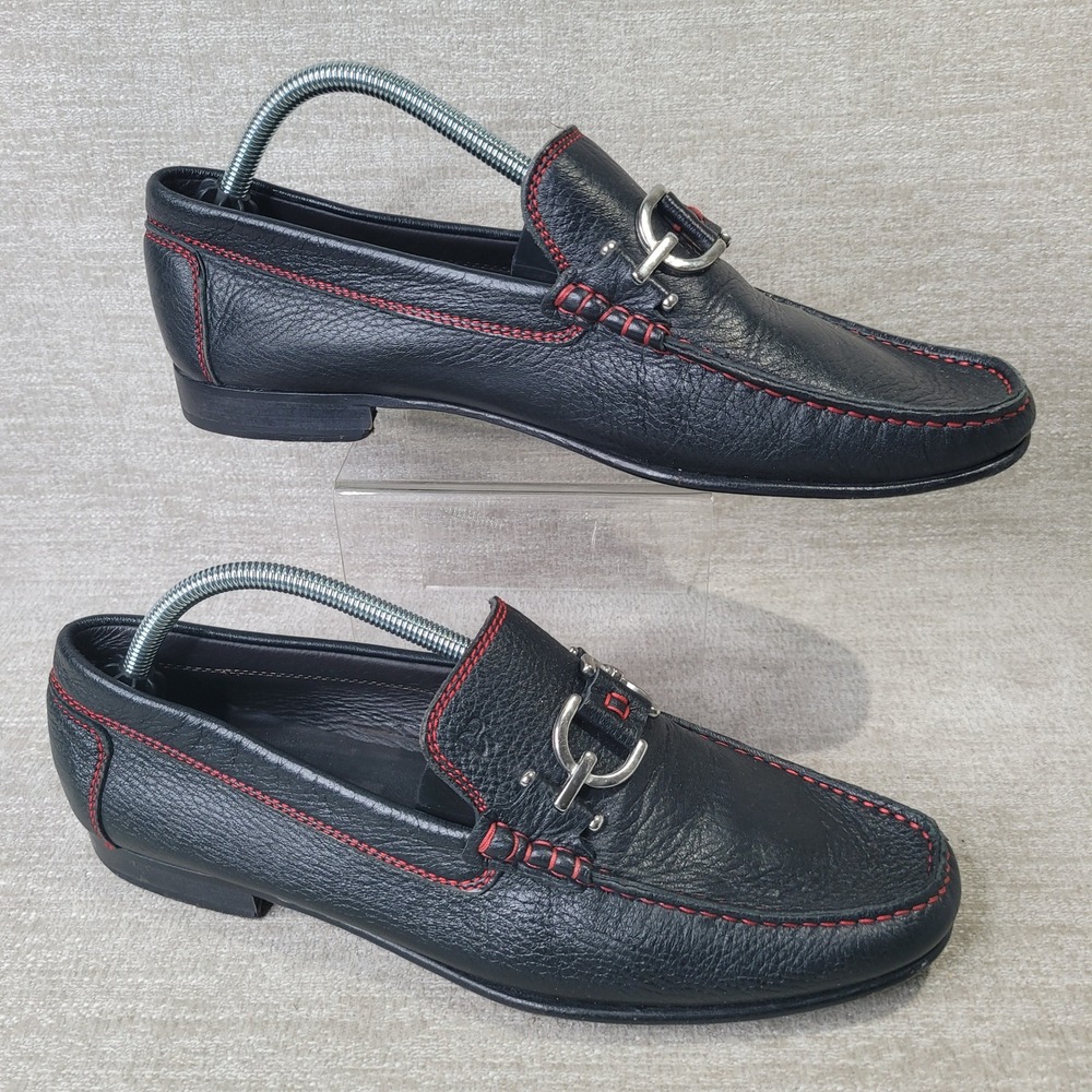 Donald J Pliner Mens Black Leather Bit Loafers Red Stitch Italy Size 11M